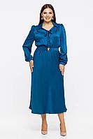 Женская осенняя синяя деловая платье и пояс Effect-Style 824 изумрудный 48р.