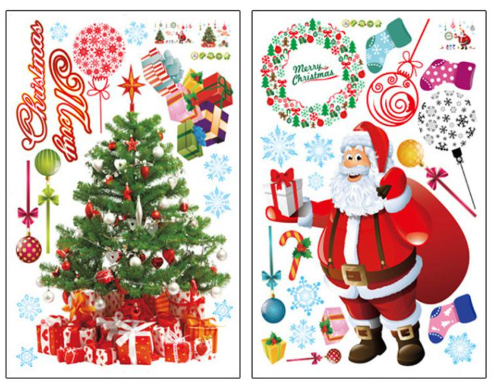Наклейка на стену новогодняя «Новогодняя ёлка и Санта, носочки для подарков XXL» - фото 2 - id-p156733782
