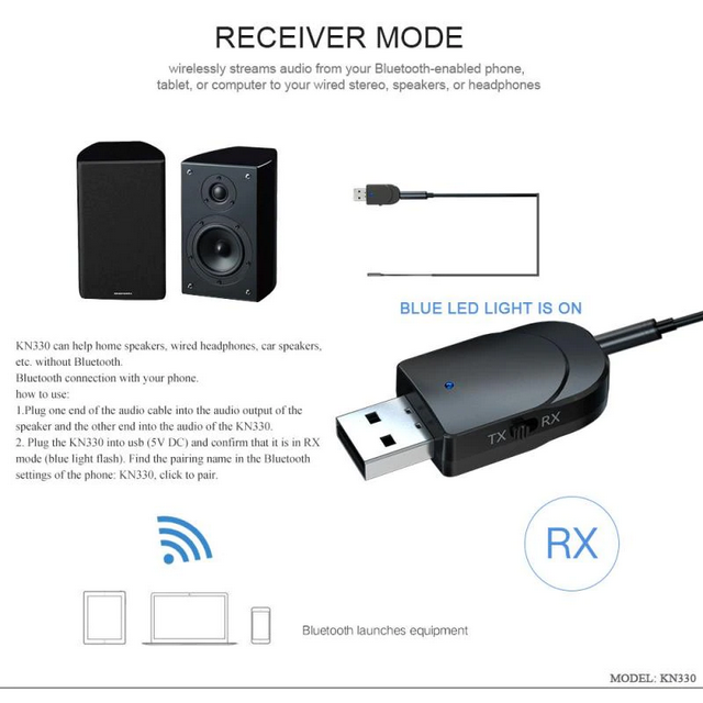 Bluetooth TX\RX адаптер KN330, v5.0 (Блютуз приёмник\передатчик) - фото 5 - id-p178627625