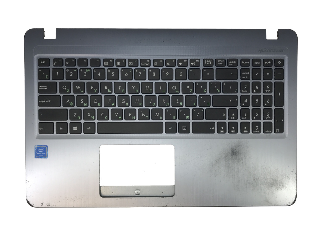 Верхняя часть корпуса (Palmrest) Asus X540 с клавиатурой, серо-фиолетовый (с разбора) - фото 1 - id-p178636404