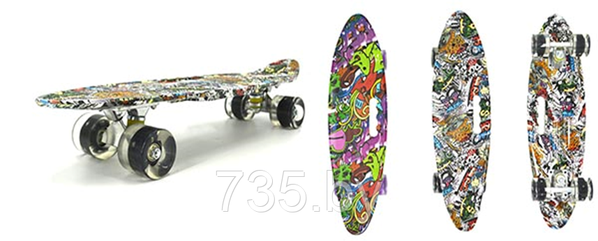 Скейтборд, пенниборд с ручкой и светящимися колесами s00258 - фото 4 - id-p178667511