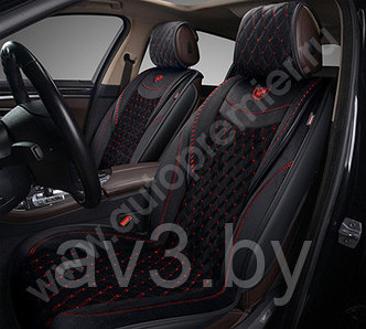 Накидки на переднее сиденье чёрный/красная нить, стёганая алькантара с защитой боковин, BRILLIANT AUTOPREMIER