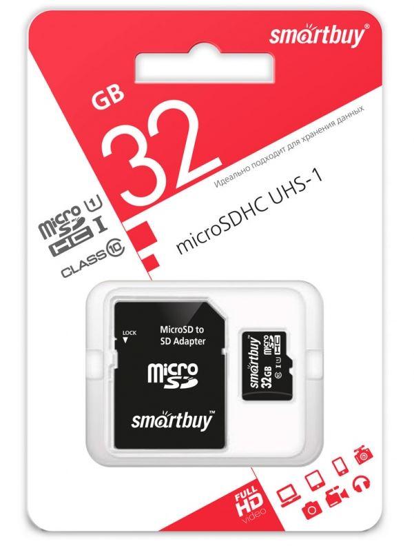 Micro SDHC карта памяти Smart Buy 32GB Class 10 (с адаптером SD) (SB32GBSDCL10-01)