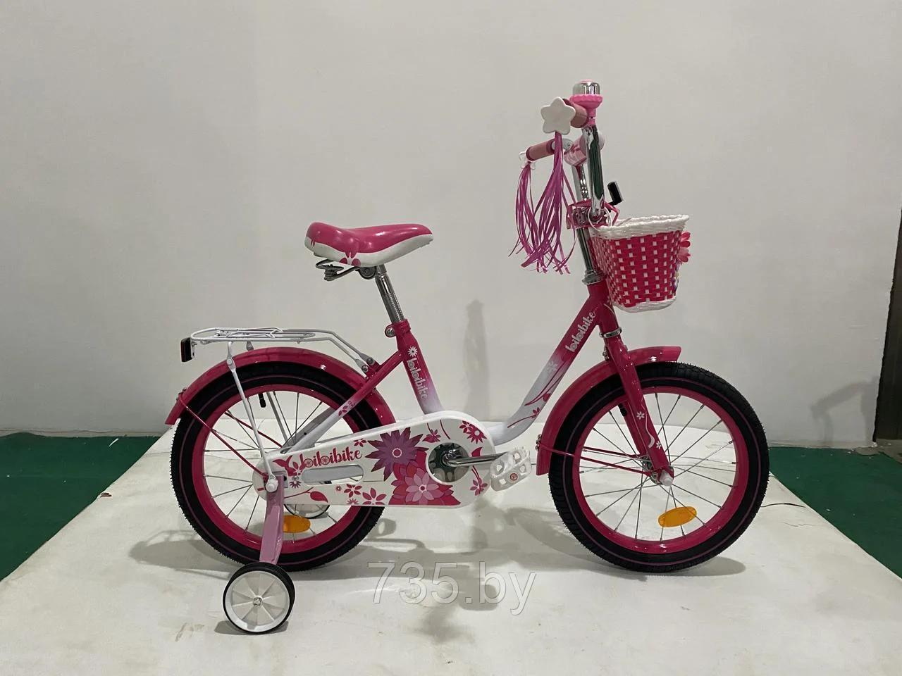 Детский велосипед Bibibike 16" для девочек, корзина, звонок, багажник, мишура