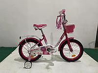 Детский велосипед Bibibike 16" для девочек, корзина, звонок, багажник, мишура