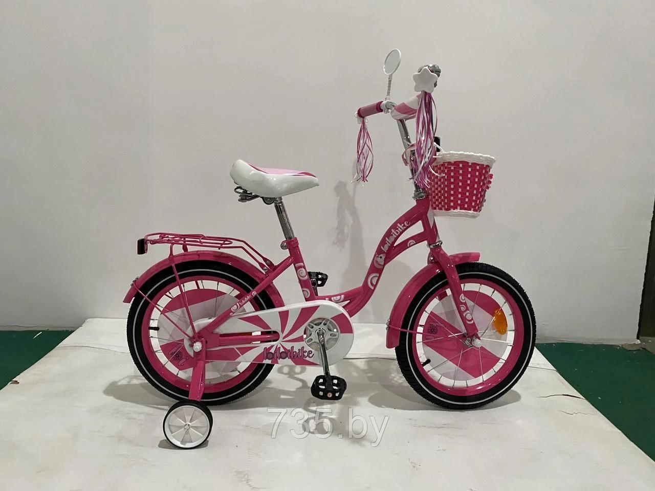 Детский велосипед Bibibike 18" для девочек, корзина, звонок, багажник, мишура D18-1P - фото 1 - id-p178680583