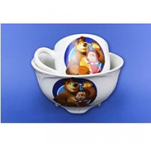 Набор с деколью медведь и маша из 2х предметов: чашка и салатник 0,480 л, арт.сви-29