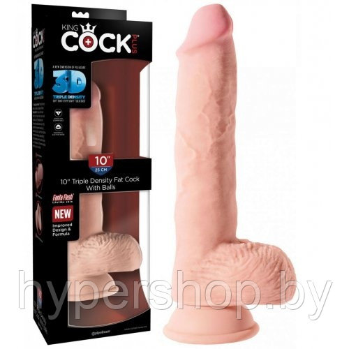 Большой фаллос с мошонкой на присоске King Cock Plus Triple Density 28 см
