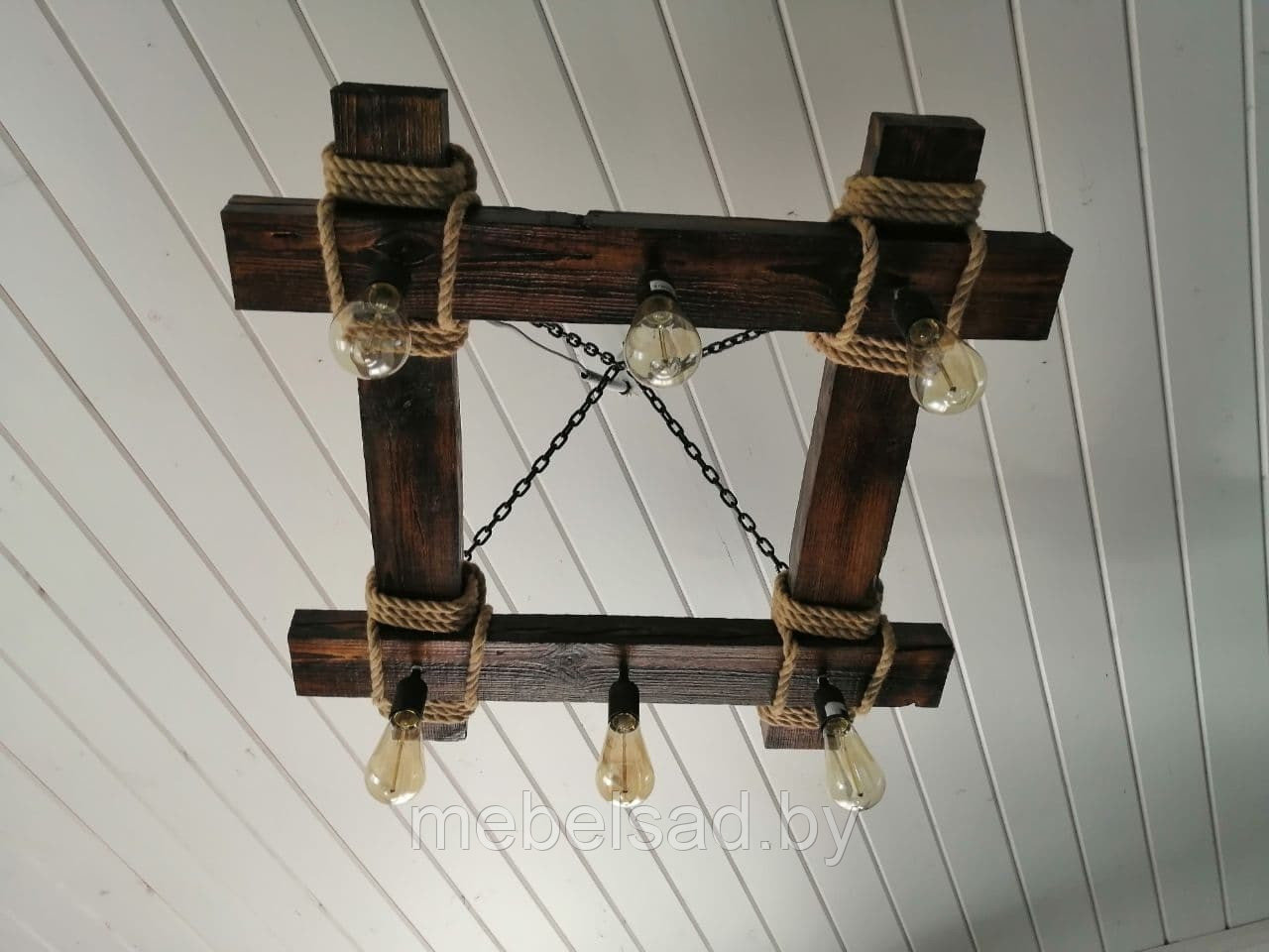 Люстра рустикальная деревянная "Лофт Премиум №2" на 6 ламп