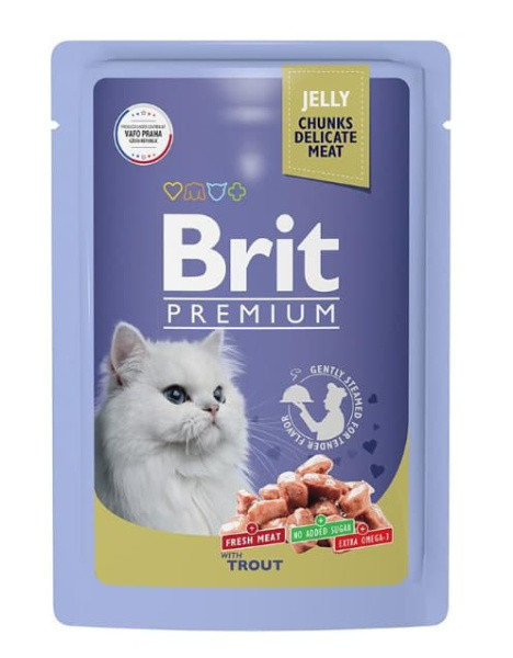 Влажный корм для кошек Brit Premium Cat (Форель в желе) 85 г - фото 1 - id-p178734804