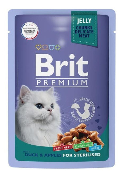 Влажный корм для стерилизованных кошек Brit Premium Cat (Утка с яблоками в желе) 85 г - фото 1 - id-p178734807
