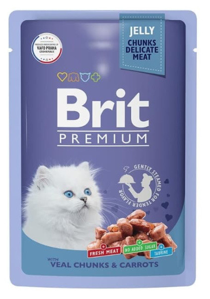 Влажный корм для котят Brit Premium Kitten (Телятина с морковью в желе) 85 г - фото 1 - id-p178734808