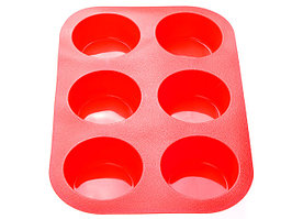 Форма для выпечки, силиконовая, прямоугольная на 6 кексов, 26 х 17.5 х 3 см, красная, PERFECTO LINEA