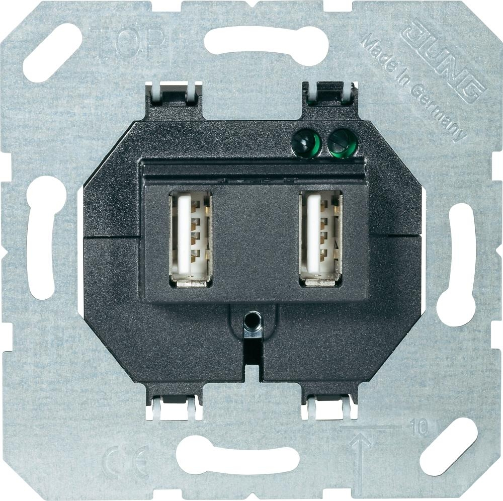 Механизм розетки USB-зарядки (2100 mA), антрацит // Jung - фото 1 - id-p178741743