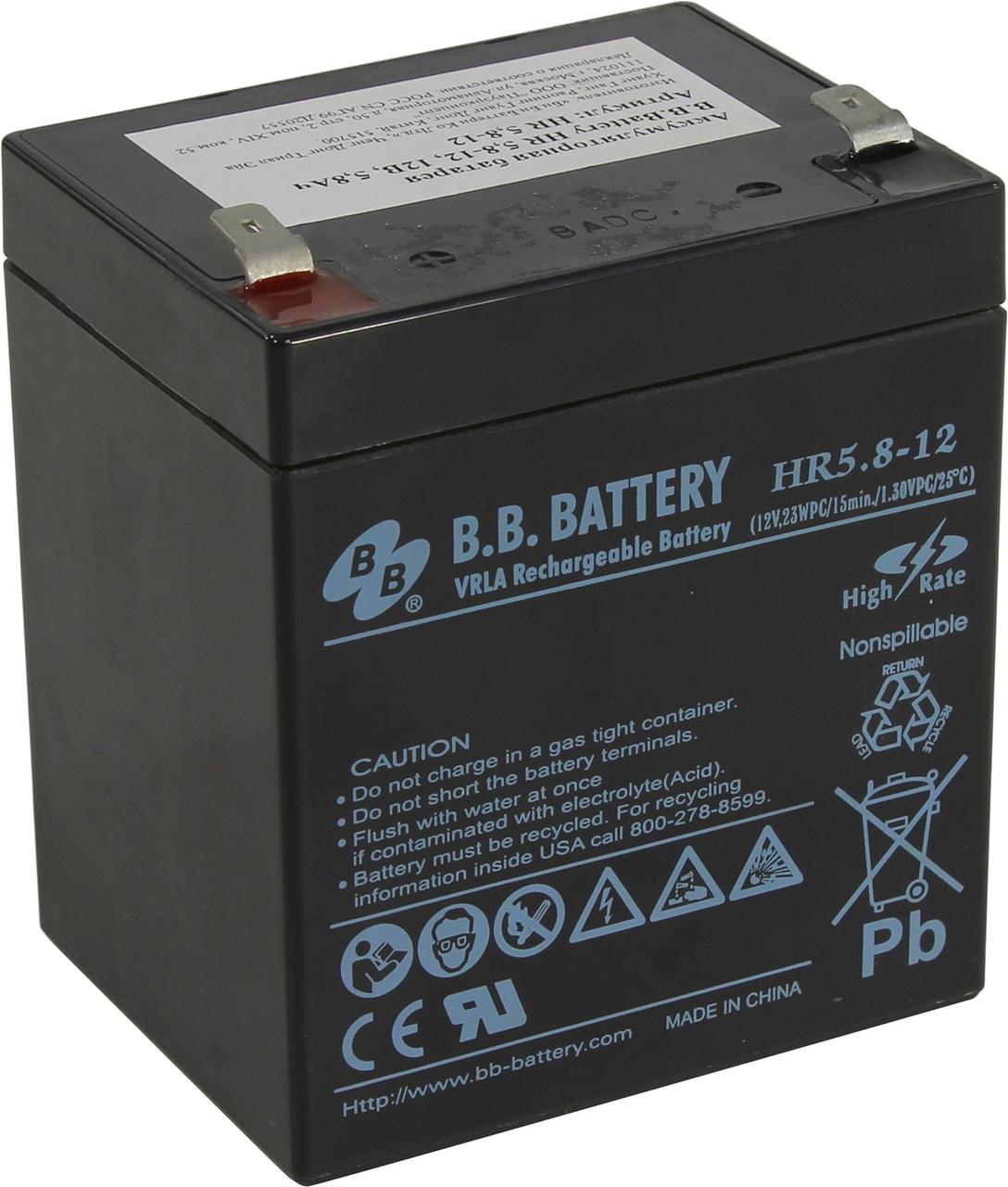 Аккумулятор B.B. Battery HR5.8-12 (12V, 5.8Ah) для UPS