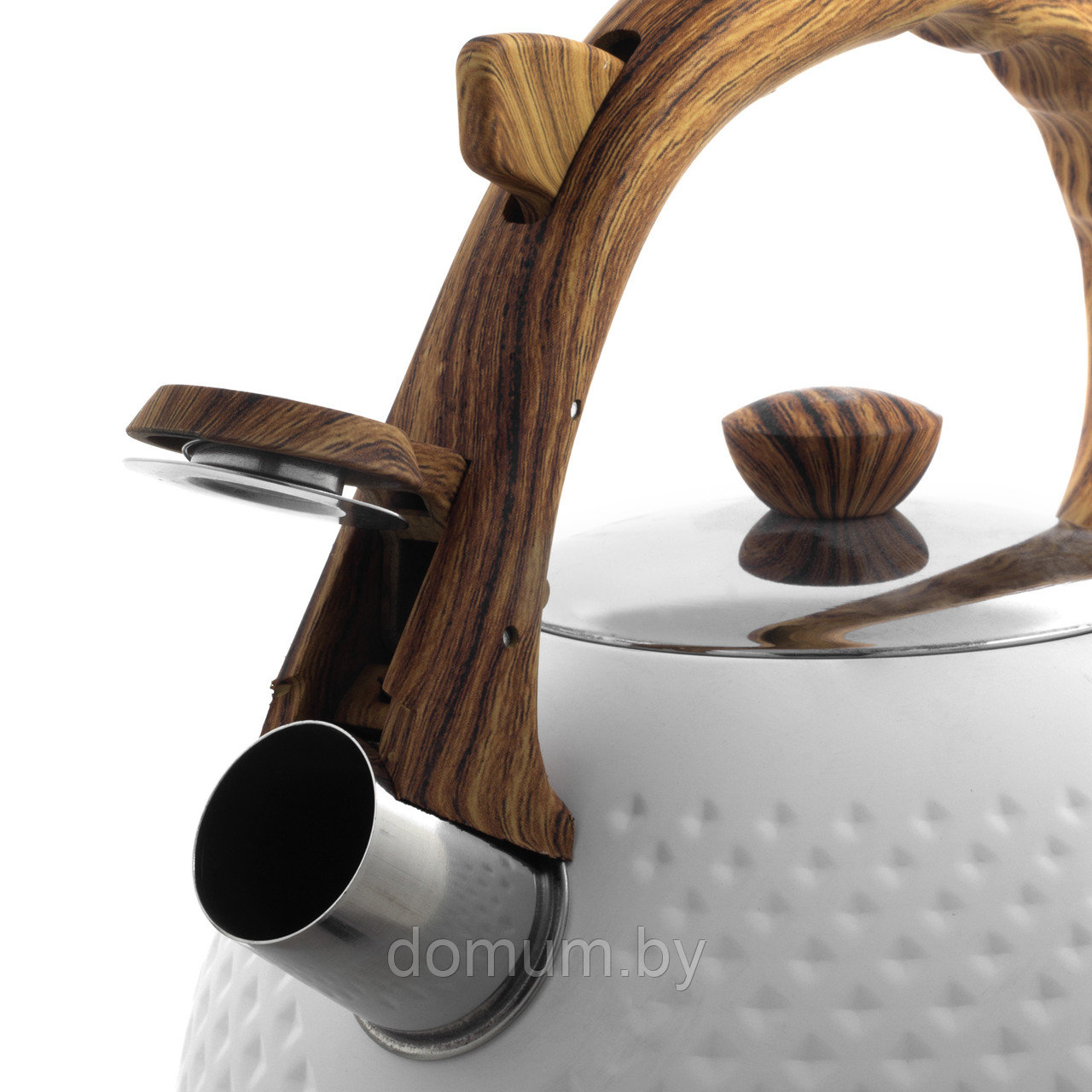 Чайник белый 2,7 л. из нержавеющей стали со свистком Ofenbach NB 100305 и ручкой "soft touch" под дерево - фото 5 - id-p178773920