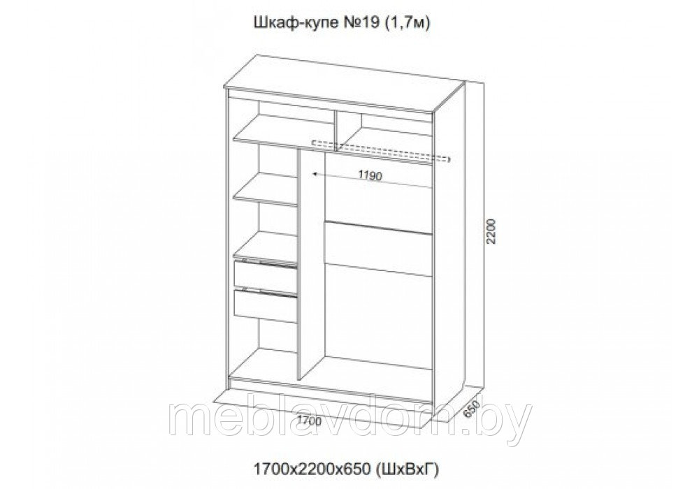Шкаф-купе №19 SV-МЕБЕЛЬ 1,7м.(с зеркалом) - фото 2 - id-p178805877