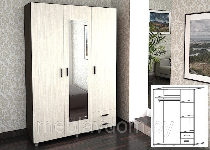 Шкаф для одежды ШК-302 1,4 м. - фото 1 - id-p178805090