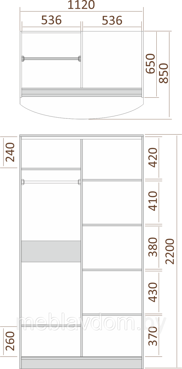 Шкаф-купе Лагуна ШК01-00 1,12 м.(дсп/дсп) - фото 2 - id-p178806298