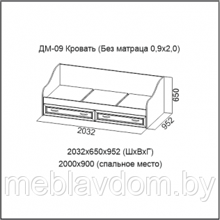 Кровать с ящиками Вега ДМ-09 ПХМ (2000х900) - фото 8 - id-p178805650