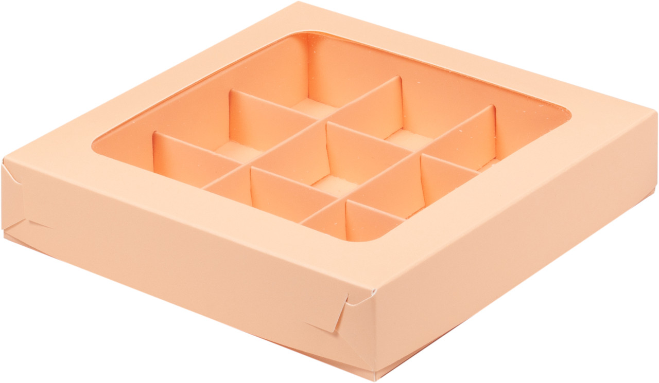 Коробка для 9 конфет с вклееным окном "Персиковая", 155 х155х h30 мм - фото 1 - id-p178807205