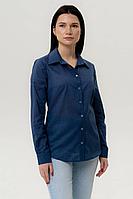 Женская осенняя хлопковая синяя деловая блуза VLADOR 500610-6 темно-синий 42р.