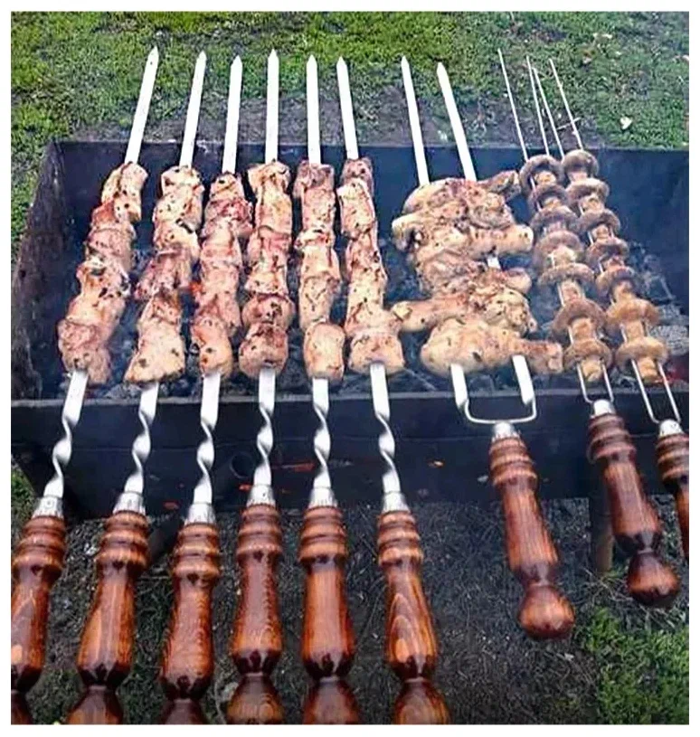 Набор кованых шампуров с деревянной ручкой (Вилка) для курицы (5 шт по 45 см) - фото 4 - id-p178870011