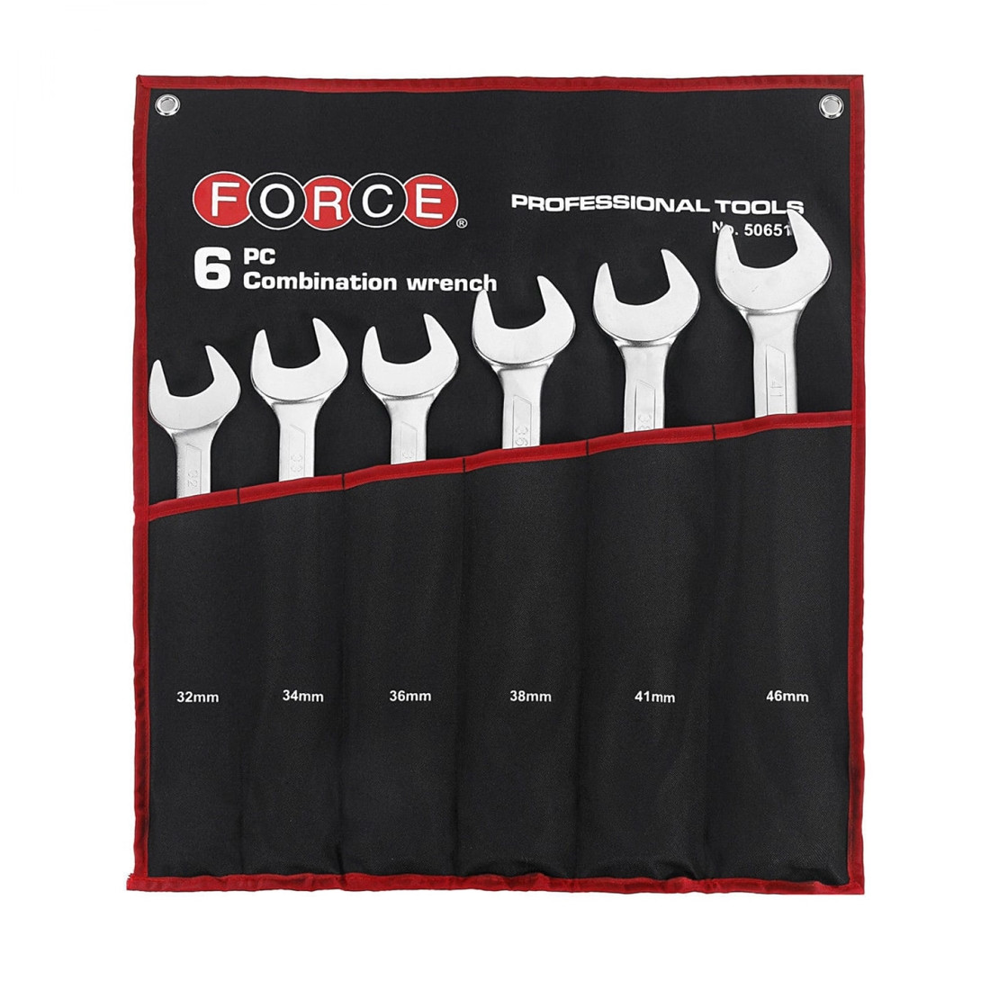 50651 Набор комбинированных ключей 32,34,36,38,41,46мм.в скрутке. 6пр. FORCE