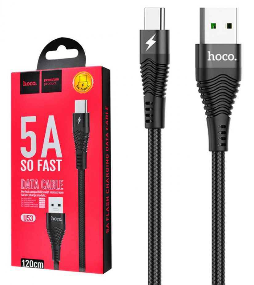 Кабель USB - USB Type-C, HOCO U53 Flash, чёрный