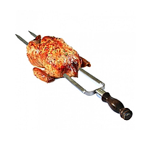 Кованный шампур с деревянной ручкой (Вилка) для курицы  45 см, фото 1