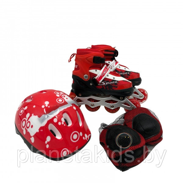 Набор роликовых коньков ( раздвижных роликов) с защитой и шлемом (арт.690BTС) размер S(30-33) - фото 1 - id-p178878778