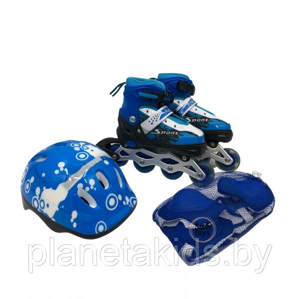 Набор роликовых коньков ( раздвижных роликов) с защитой и шлемом (арт.690BTС) размер S(30-33) - фото 3 - id-p178878778