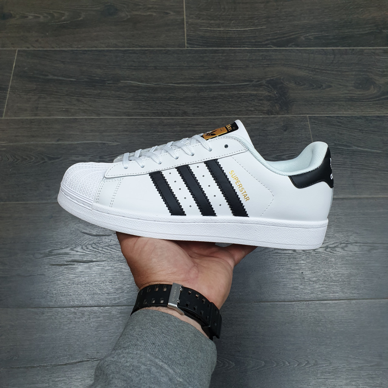 Кроссовки Adidas Superstar White Black Gold
