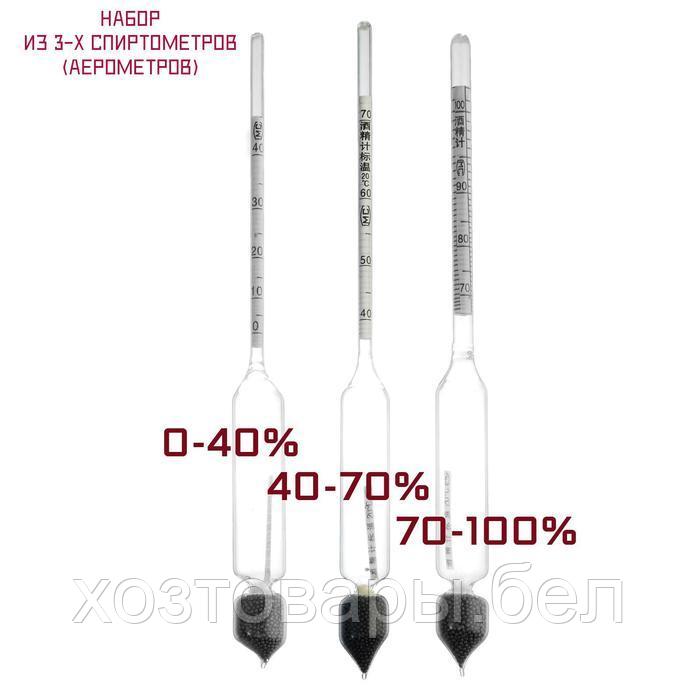 Набор спиртомеров 3 шт: 0-40, 40-70, 70-100, + жидкостный термометр - фото 2 - id-p178892434