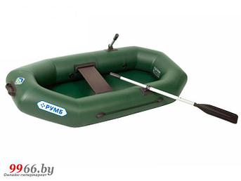 Надувная лодка ПВХ с веслами Румб 200 ВУ зеленая одноместная гребная весельная для рыбалки сплава
