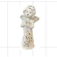 Статуэтка ангелок с букетиком, белая лепка арт.кко-10101