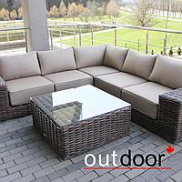 Комплект мебели из ротанга OUTDOOR Санторини (угловой диван, стол), широкое плетение, коричневый