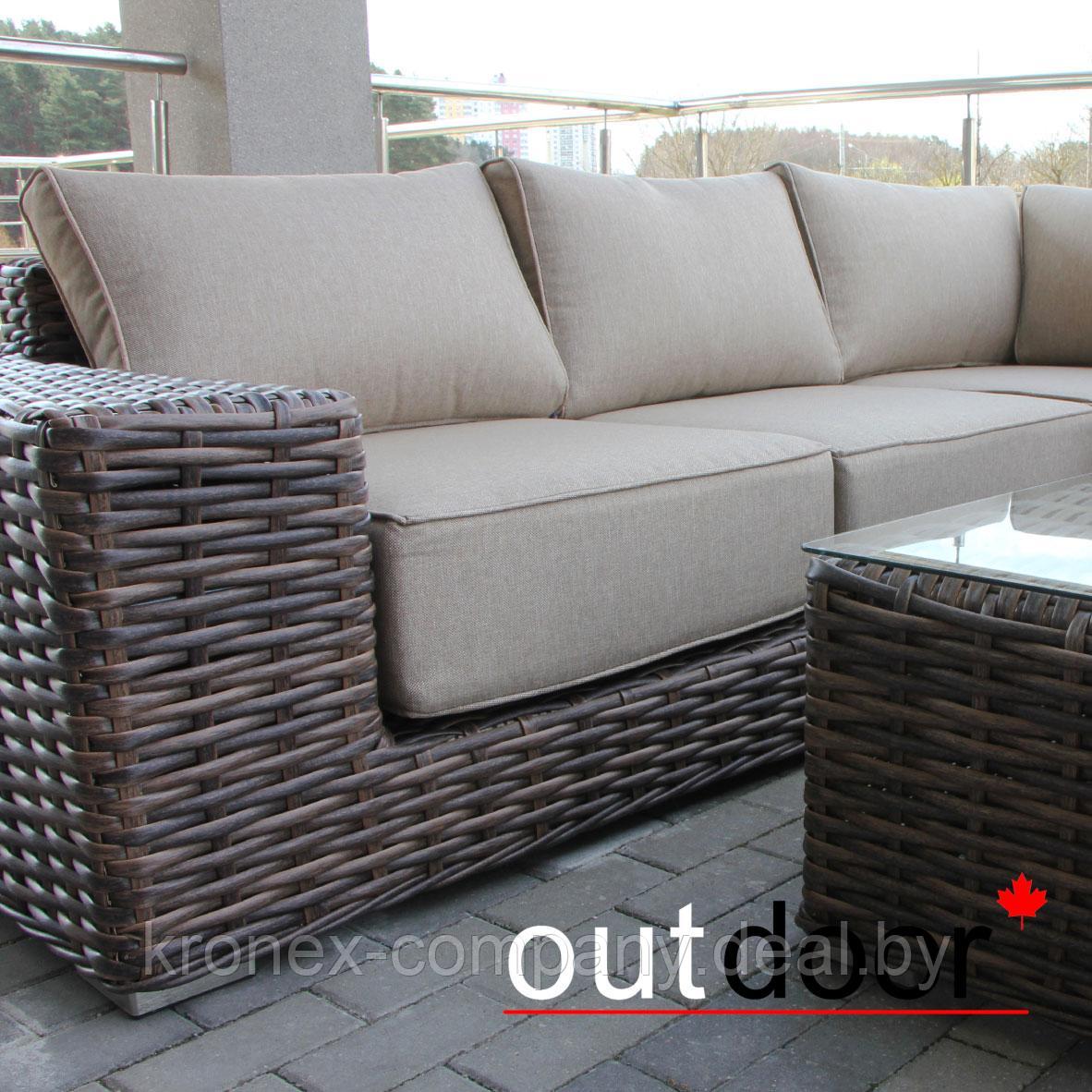 Комплект мебели из ротанга OUTDOOR Санторини (угловой диван, стол), широкое плетение, коричневый - фото 3 - id-p160846338