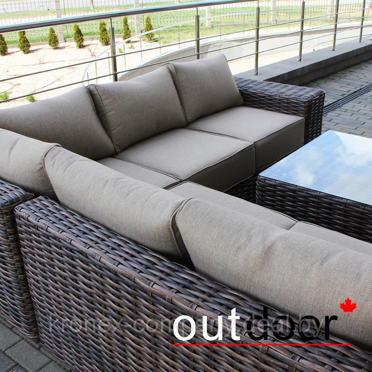 Комплект мебели из ротанга OUTDOOR Санторини (угловой диван, стол), широкое плетение, коричневый - фото 4 - id-p160846338