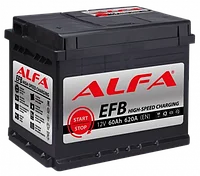 Аккумулятор 60ah Alfa 6СТ-60 EFB, 620a (- +), 242х175х190 мм.