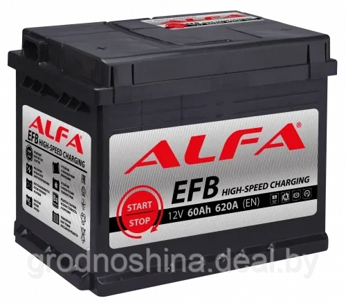 Аккумулятор 60ah Alfa 6СТ-60 EFB, 620a (- +), 242х175х190 мм. - фото 1 - id-p178992164