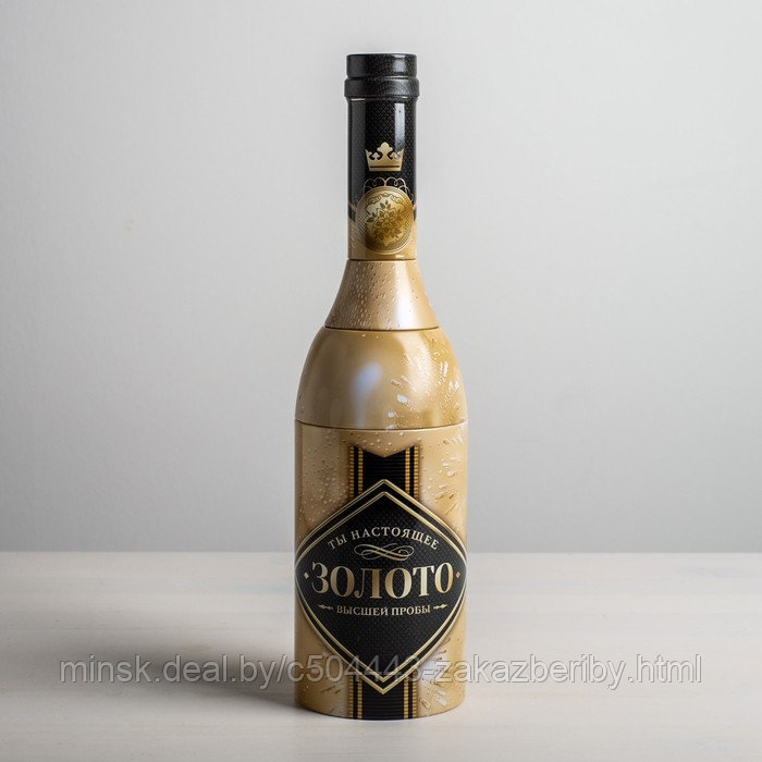 Коробка жестяная в форме бутылки «Золото», 29,7 см × 8 см × 8 см