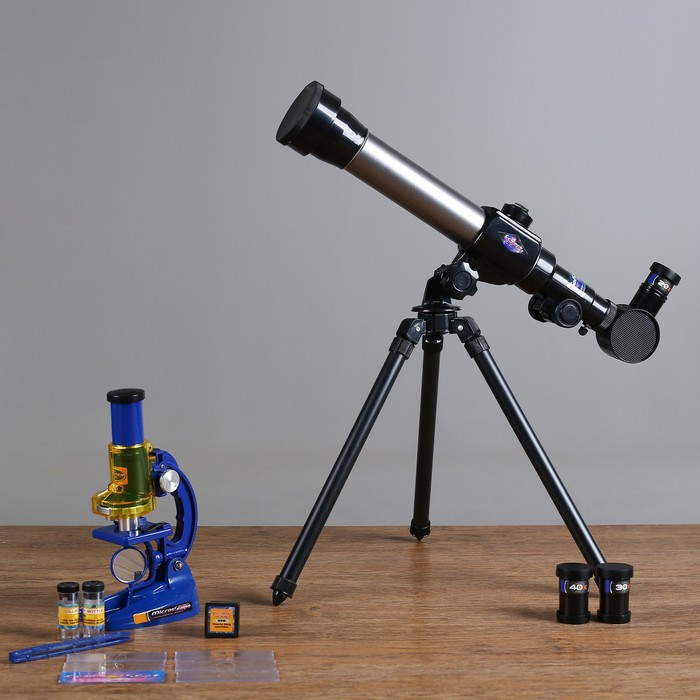 Набор обучающий "Юный натуралист Ultra": телескоп настольный 20х/ 30х/ 40х, съемные линзы, микроскоп - фото 1 - id-p179033081