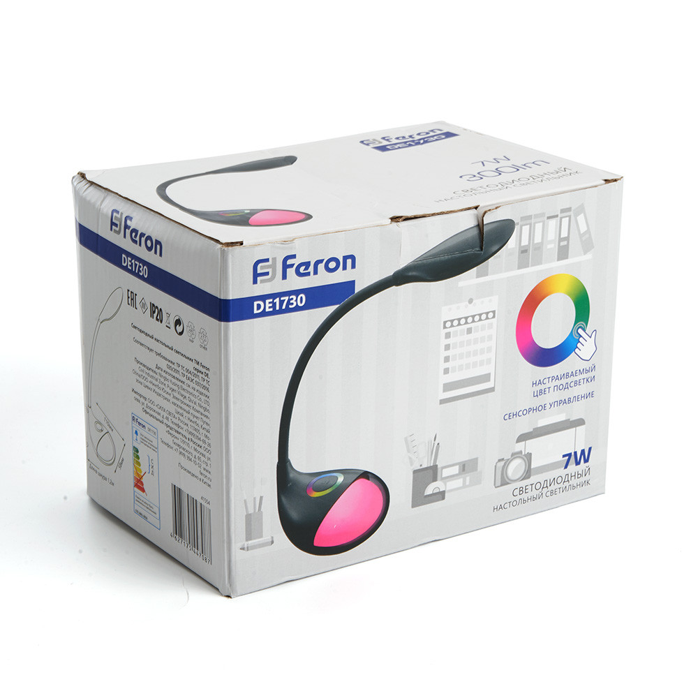 Настольный светодиодный светильник Feron DE1730 7W 6000-6500K чёрный - фото 3 - id-p179050361