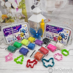 Набор для детской лепки Тесто пластилин 12 цветов Genio Kids (12 пакетиков  теста для лепки по 50 гр   6