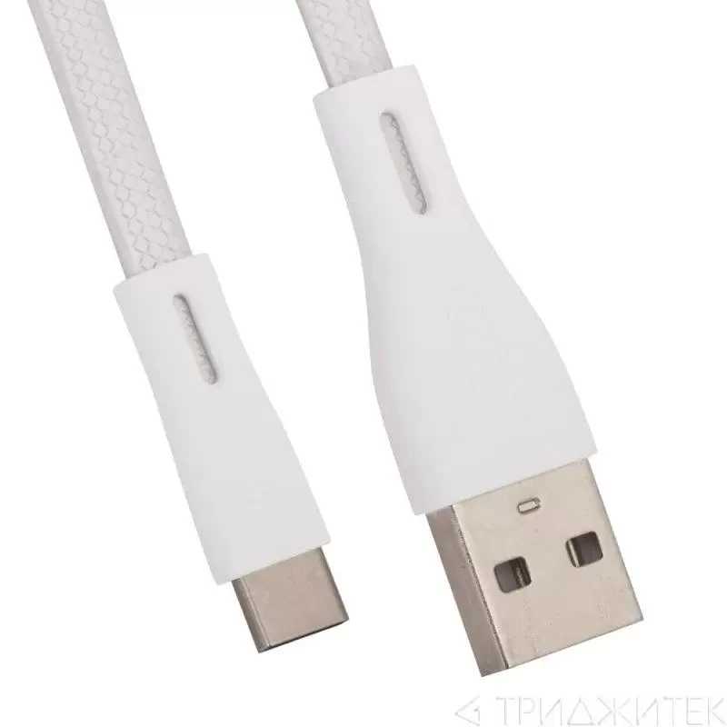 USB кабель Remax Full Speed Pro Series Cable RC-090a USB Type-C плоский пластиковые разьемы, серебряный