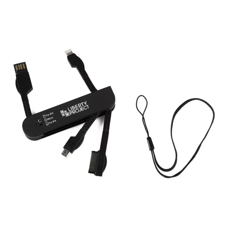 USB кабель "LP" 3 в 1 карманный, черный (MicroUSB/Apple Lightning 8-pin/Apple 30-pin)