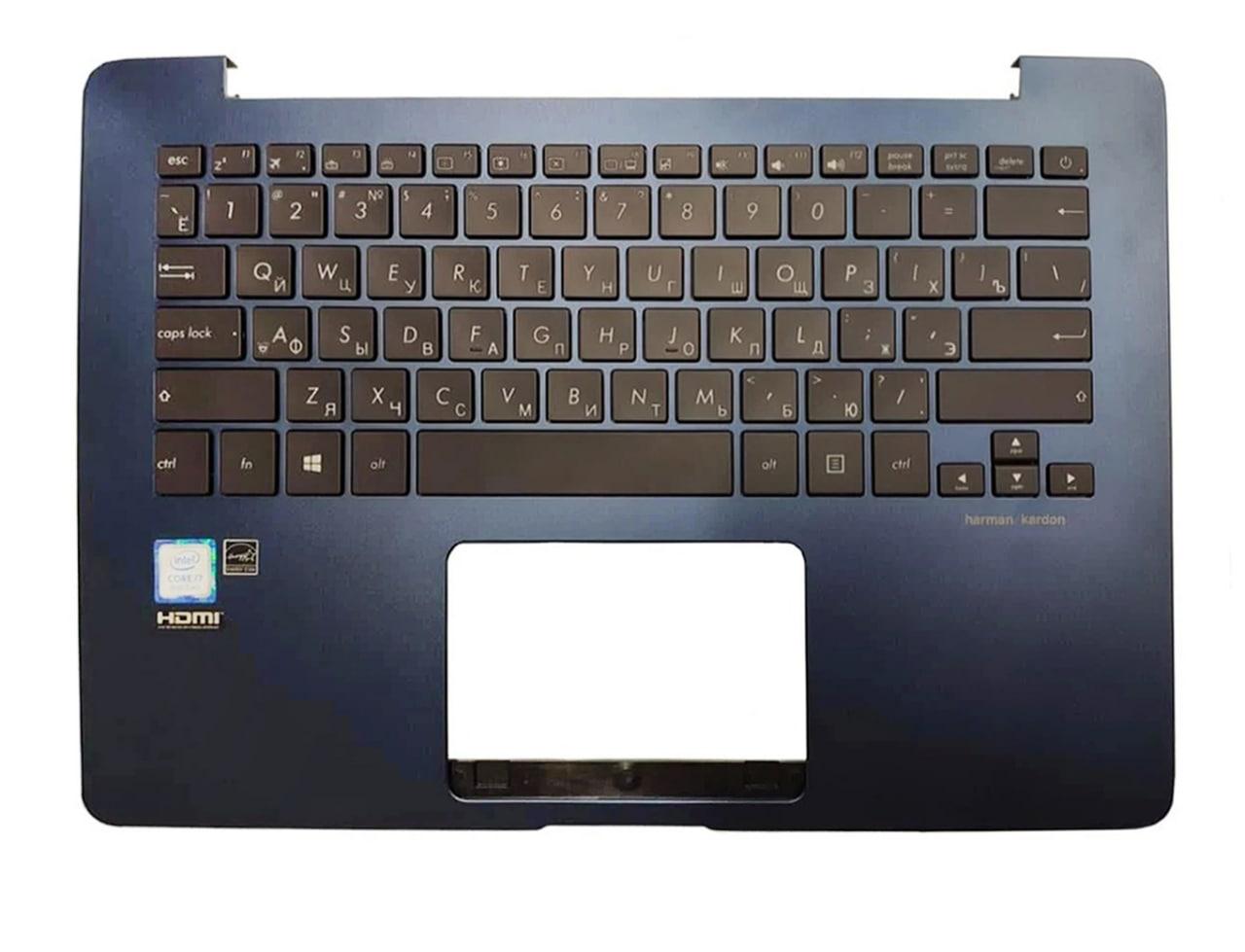 Верхняя часть корпуса (Palmrest) Asus ZenBook UX430 с клавиатурой, с подсветкой, синий, RU - фото 1 - id-p175146306