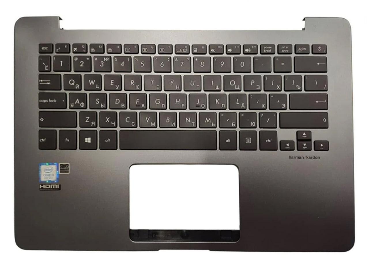 Верхняя часть корпуса (Palmrest) ASUS ZenBook UX430 с клавиатурой, с подсветкой, серый, RU - фото 1 - id-p175146104