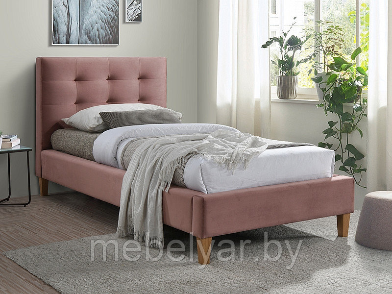 Кровать SIGNAL TEXAS VELVET BLUVEL 52 античный розовый/дуб, 90/200 - фото 1 - id-p179154843
